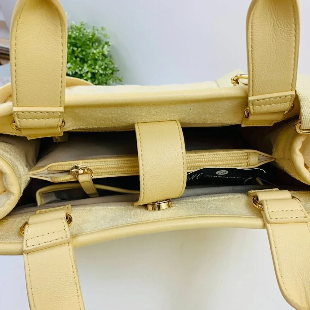 INC Soft Quilted Caitlinn Terry Tote Satchel Crossbody Bag in Butter Yellow